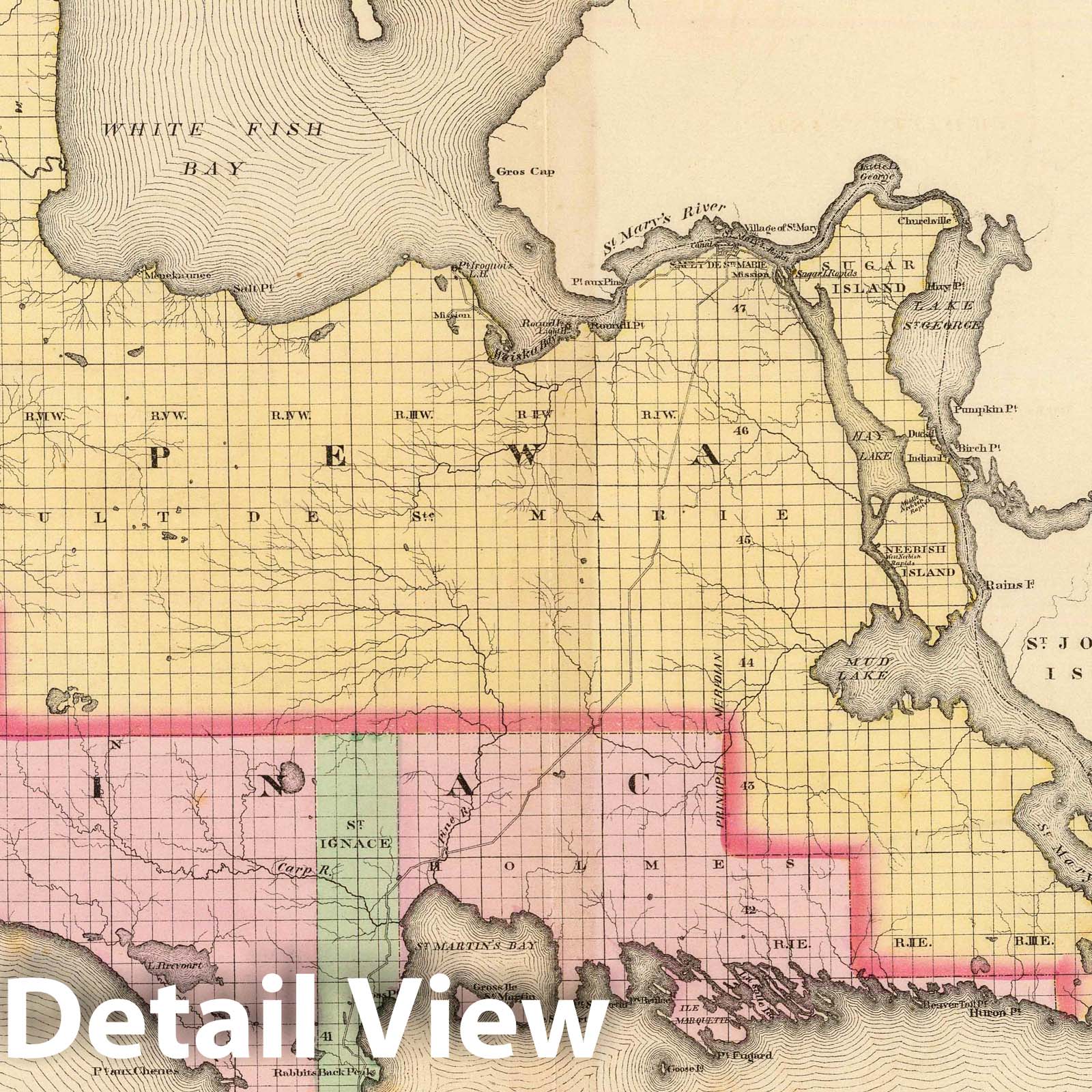 Michigan Upper Peninsula, Chippewa and Mackinac Counties - Railroad Map, 1873