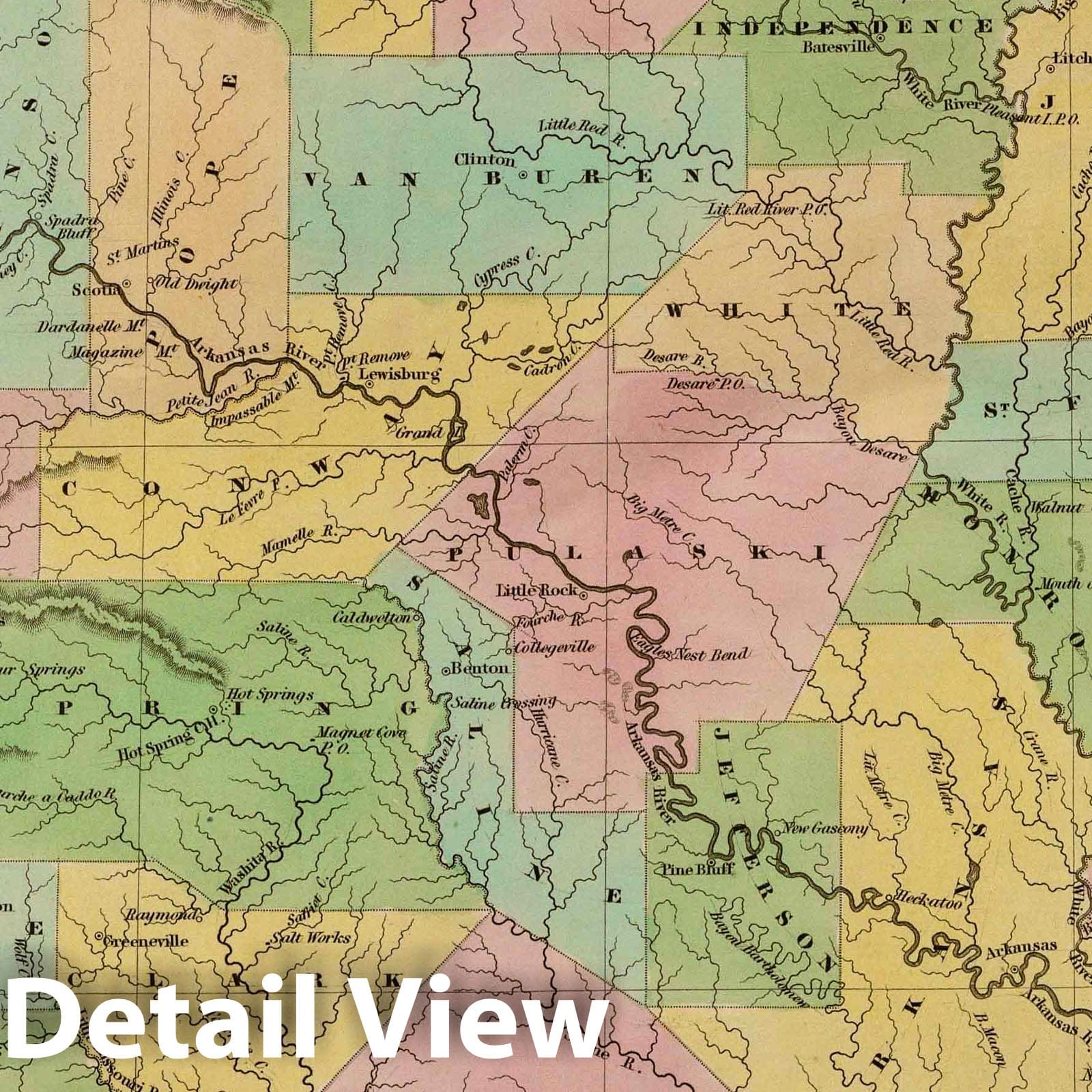 Arkansas, 1838 - Historical Map Print from Bradford's Atlas