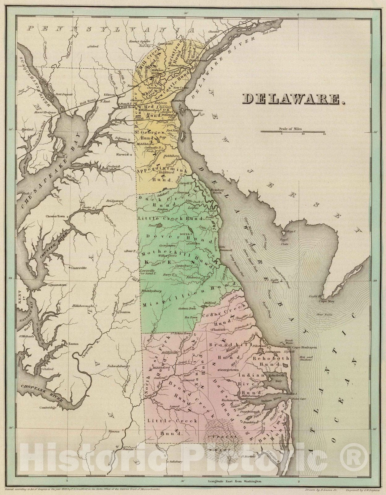 Historic Map : National Atlas - 1838 Delaware. - Vintage Wall Art