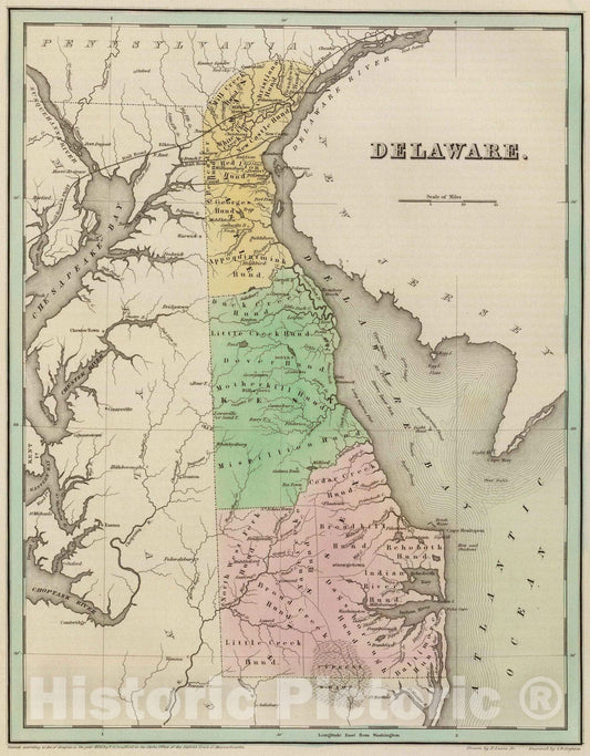 Historic Map : National Atlas - 1838 Delaware. - Vintage Wall Art