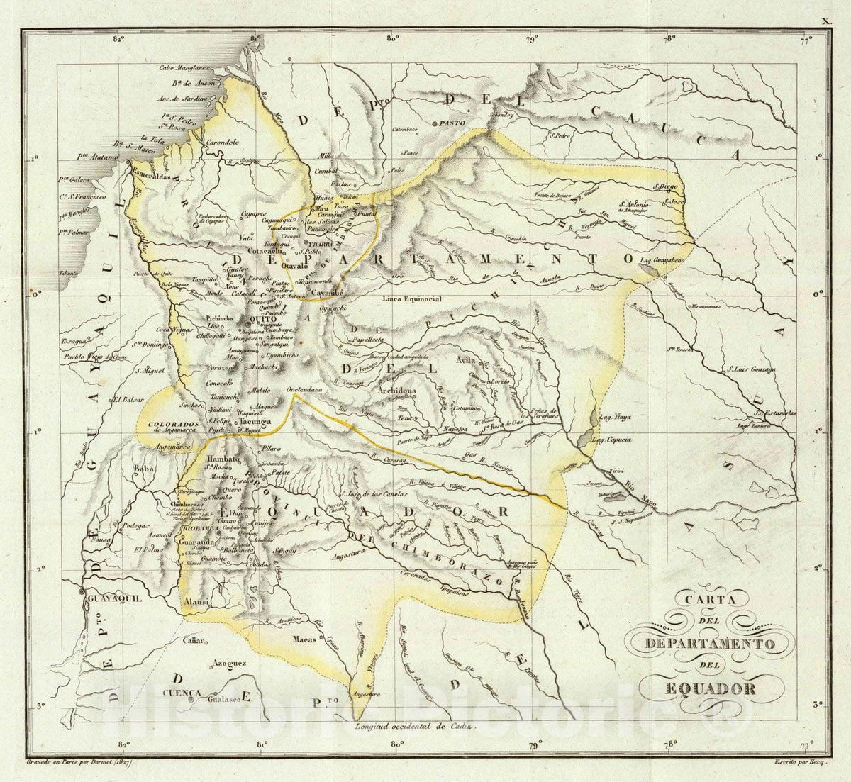 Historic Map : National Atlas - 1827 Ecuador. - Vintage Wall Art