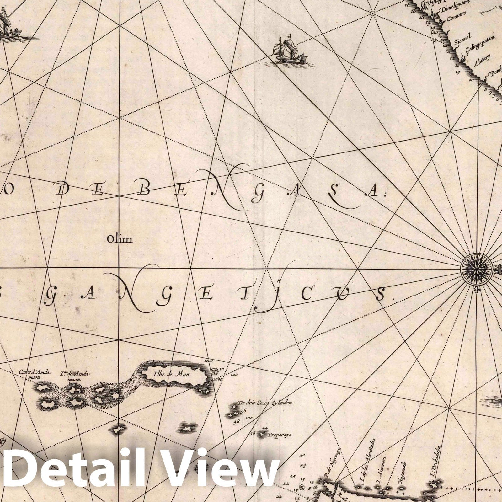 Historic Map : Bay of Bengal 1650 Sinus Gangeticus, Vulgo Golfo de Bengala Nova descriptio. , Vintage Wall Art