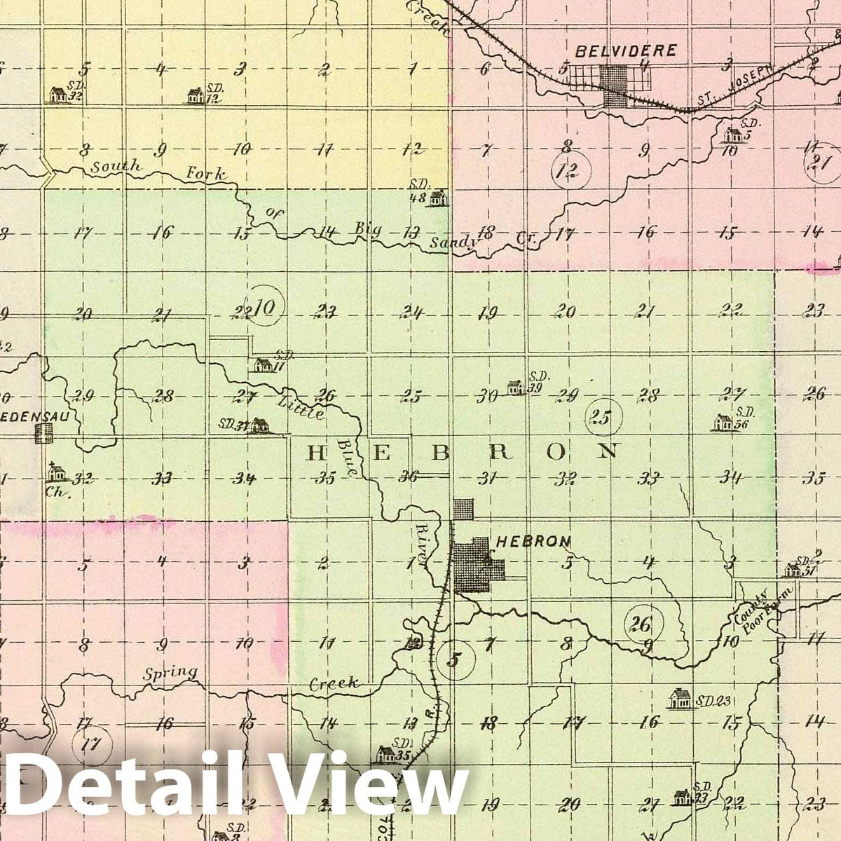 Thayer County, Nebraska - Railroad Map, 1885 - Historical Map Print