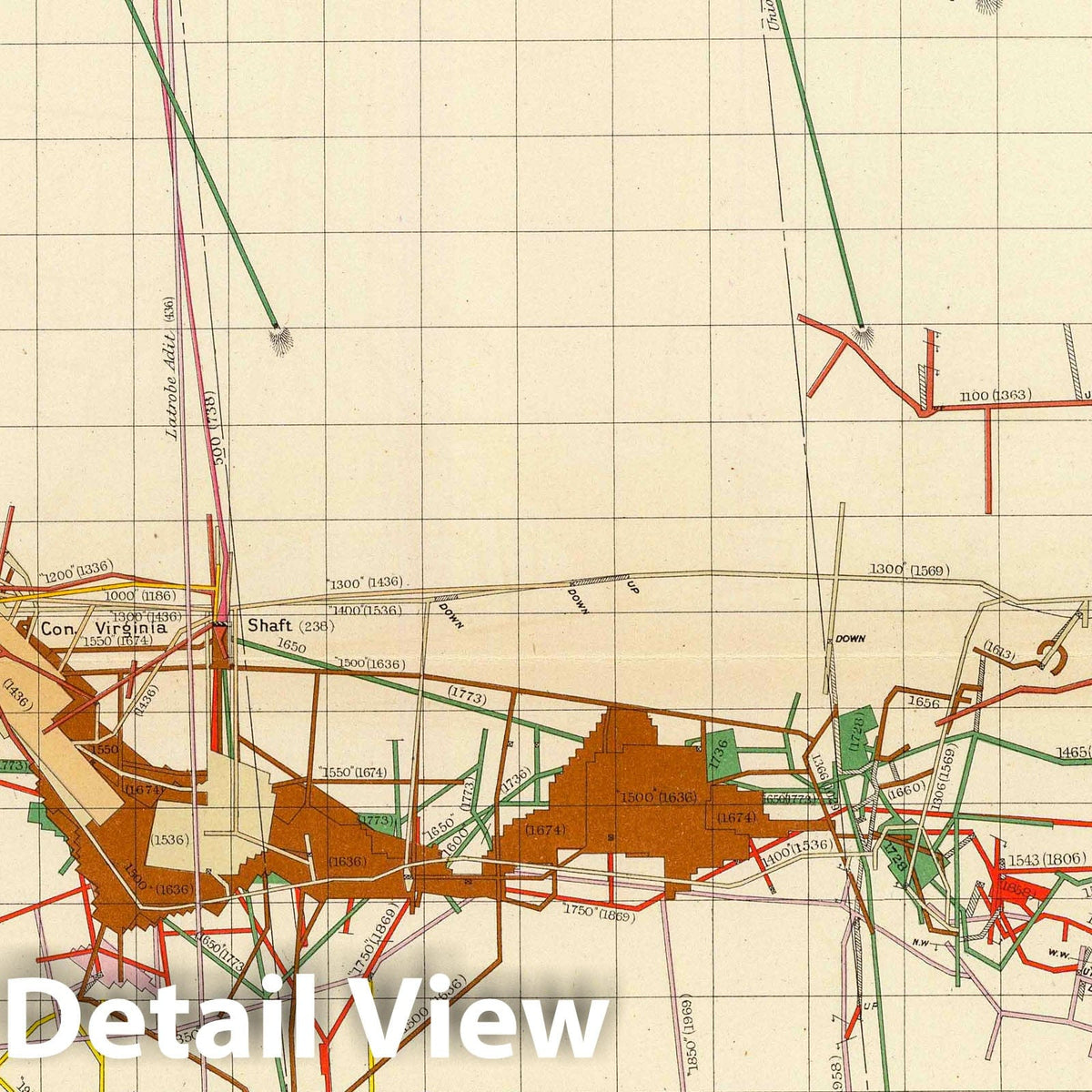 Comstock Lode, Nevada - Plate No. III, 1882 - Historical Geological Mining Map