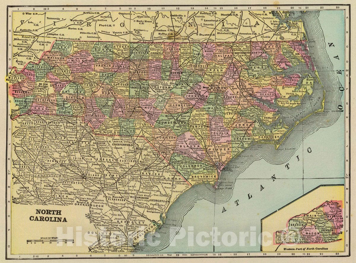 Historic Map : 1909 North Carolina. - Vintage Wall Art