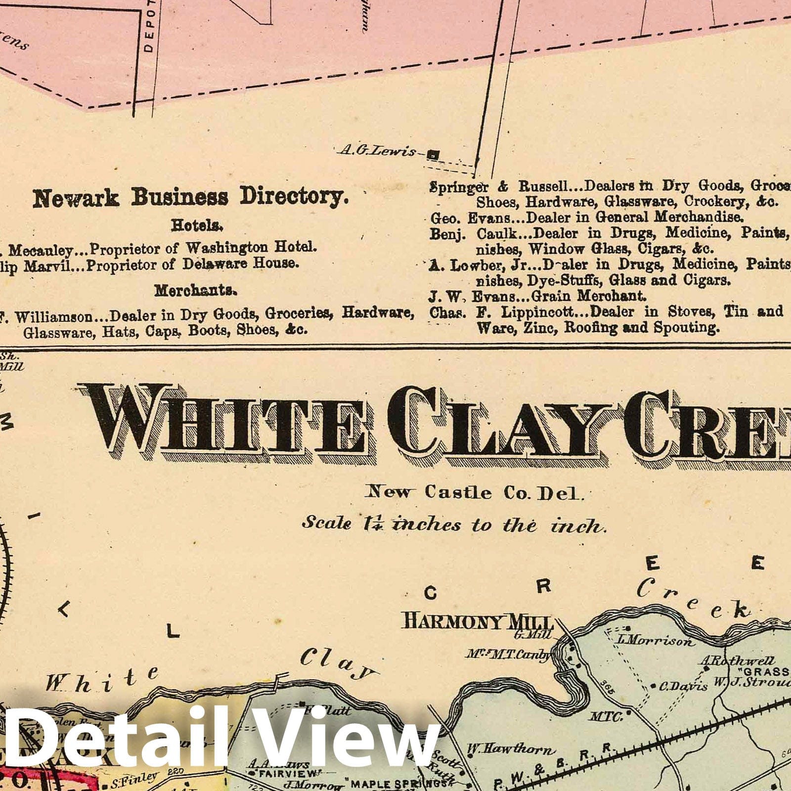 Newark and White Clay Creek, New Castle County, Delaware - 1868 Railroad Map