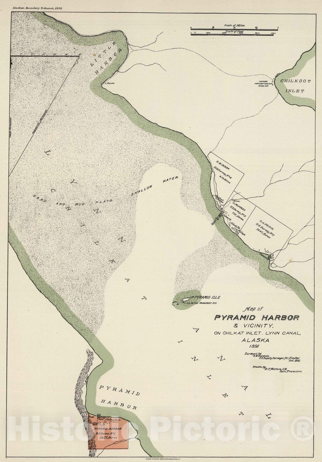 Historic Map : 1891 Pyramid Harbor and Vicinity. - Vintage Wall Art