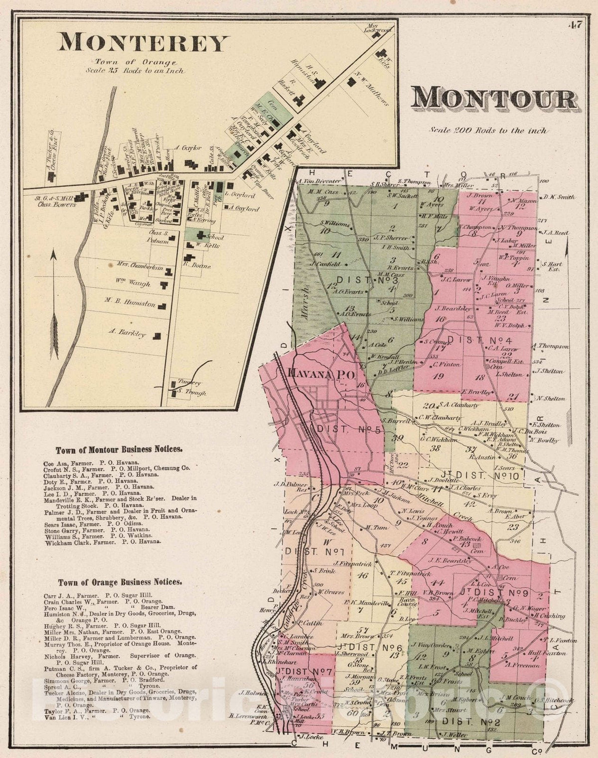 Historic Map : 1874 Montour, Schuyler County, New York. Monterey. - Vintage Wall Art