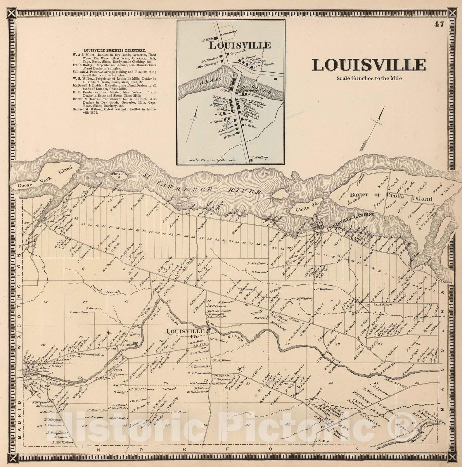 Historic Map : 1865 Louisville. Louisville, Saint Lawrence County, New York. - Vintage Wall Art