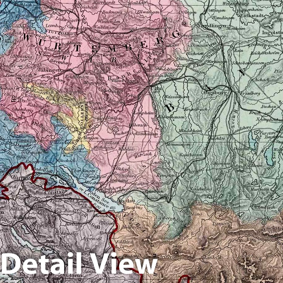 Baden, Wurttemberg, Bavaria, Tyrol & Switzerland - 1865 Geologic Map Print