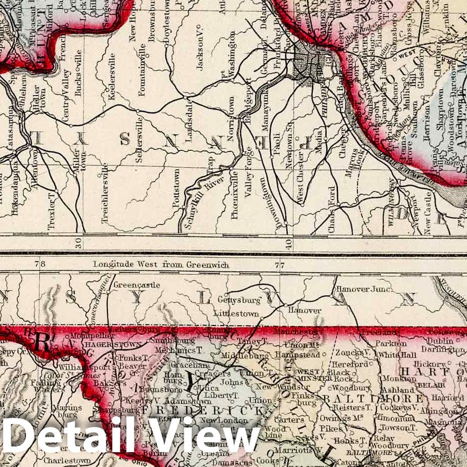 New Jersey, Maryland and Delaware - Railroad Map, 1874 - Mitchell's Atlas