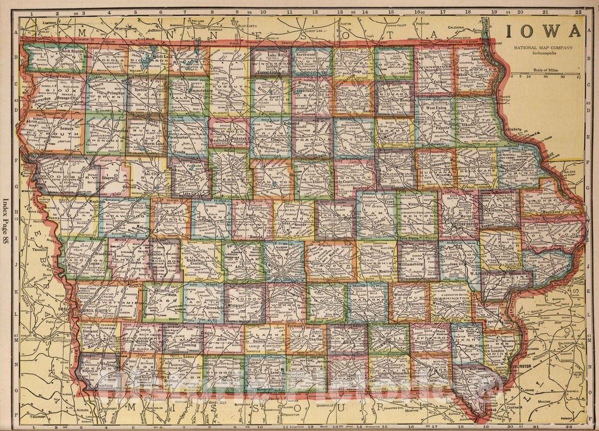Historic Map : National Atlas - 1927 Iowa - Vintage Wall Art