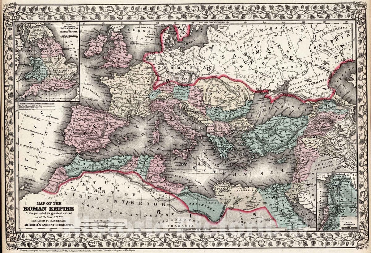 Roman Empire - Route Map, 1877 - Historical Map Print