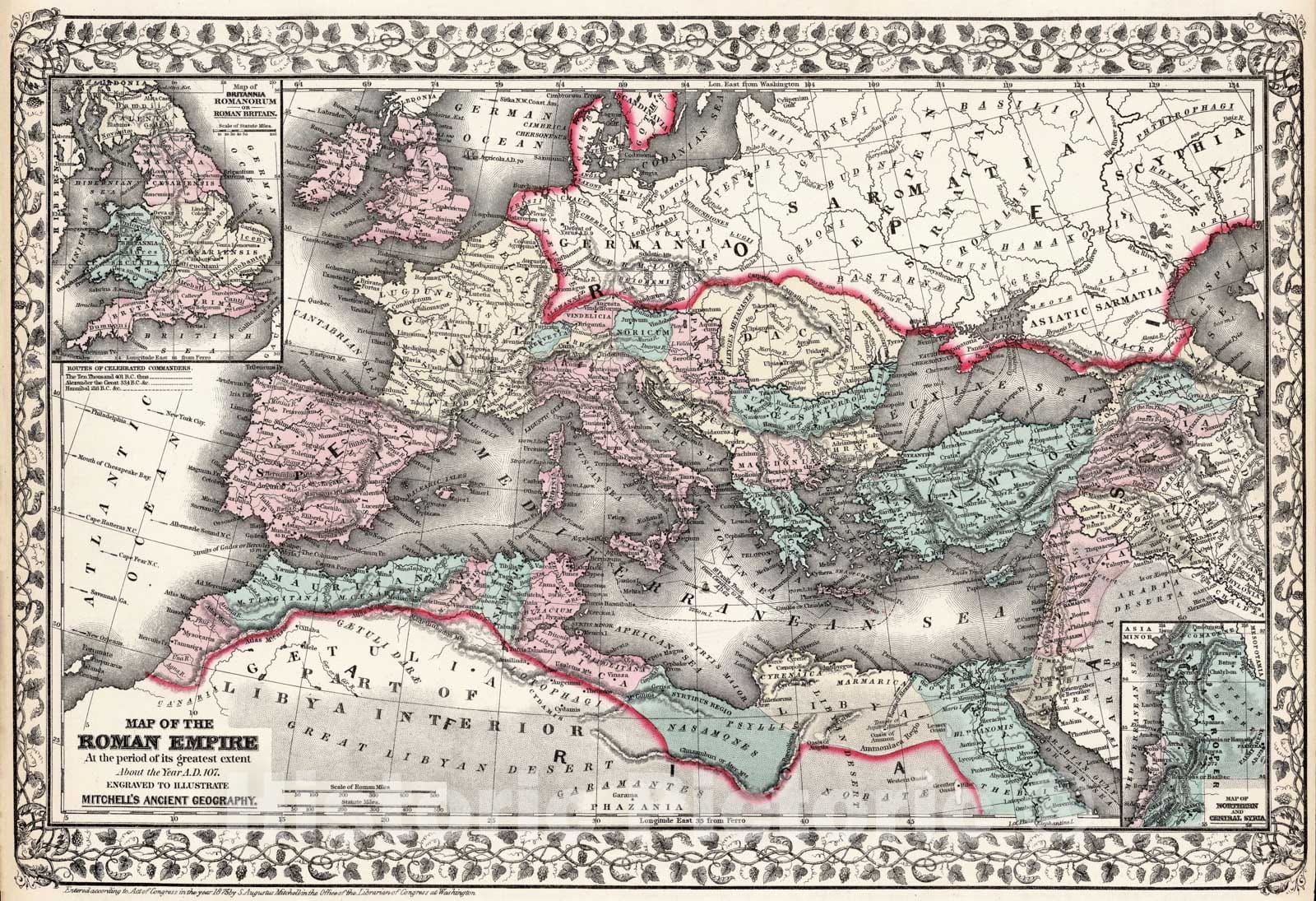 Historic Map - 1877 Map of the Roman Empire, Atlas - Vintage Wall Art