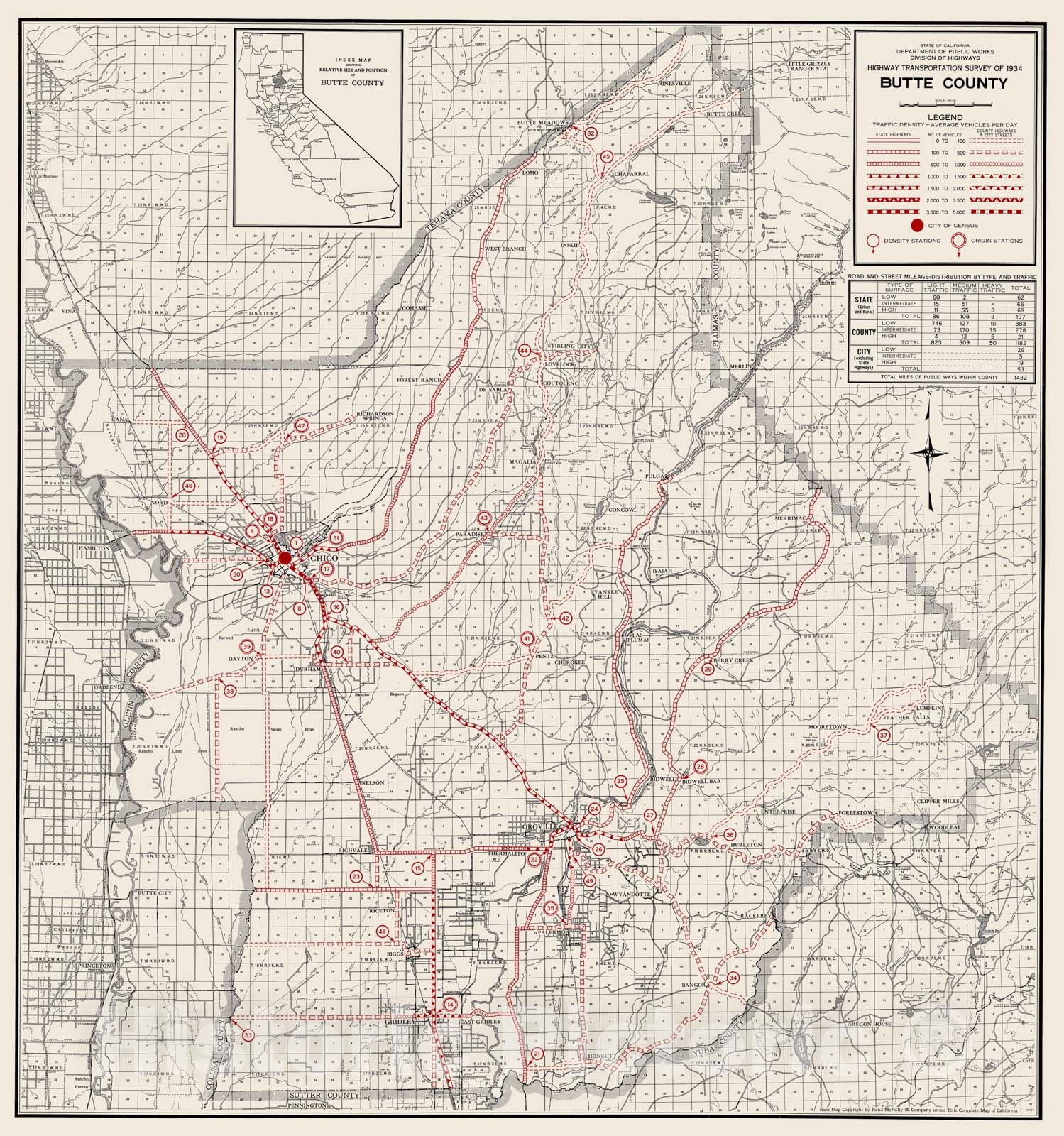 Historic Map - 1935 Butte County. - Vintage Wall Art