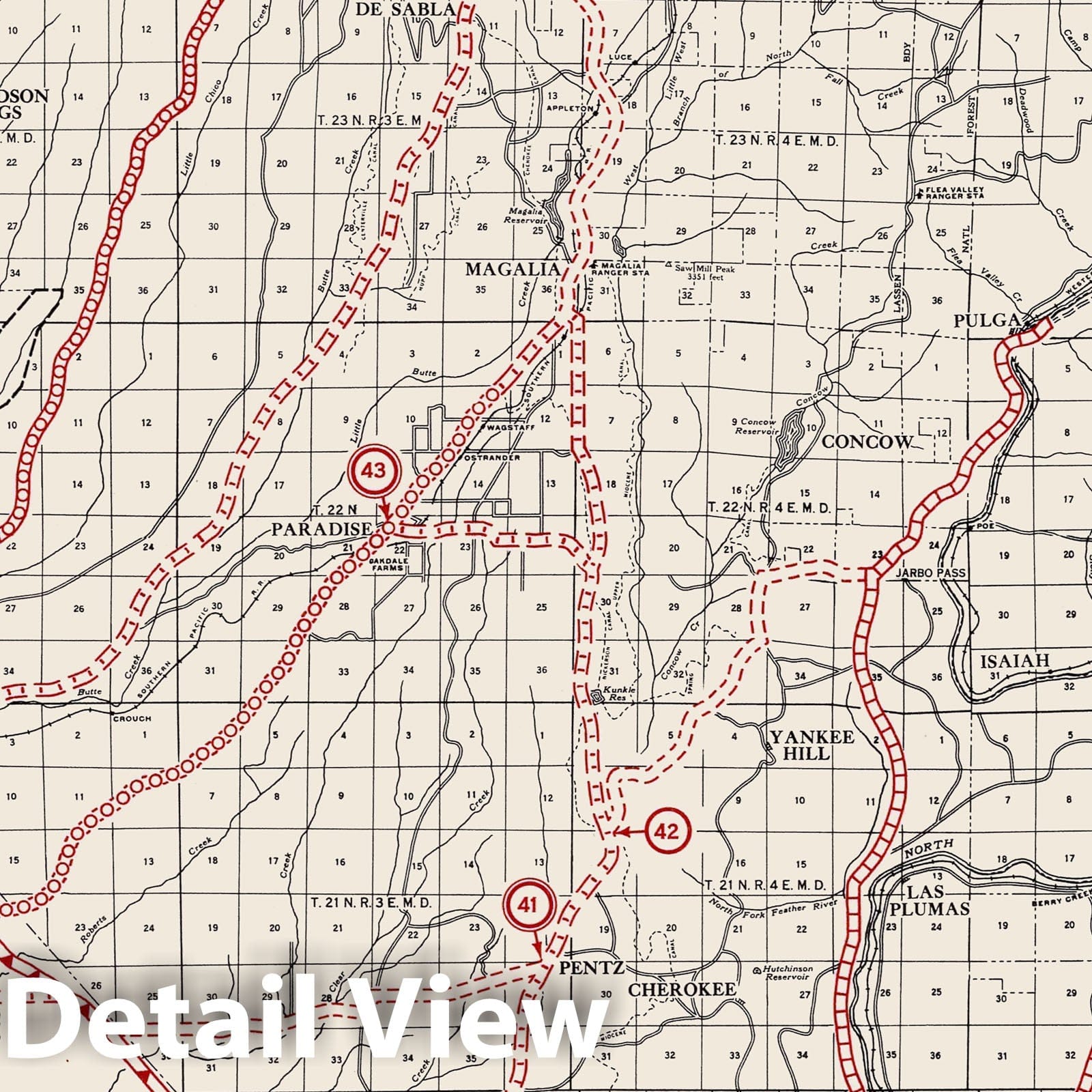 Butte County, California - Road Map, 1935 - Historical Map Print