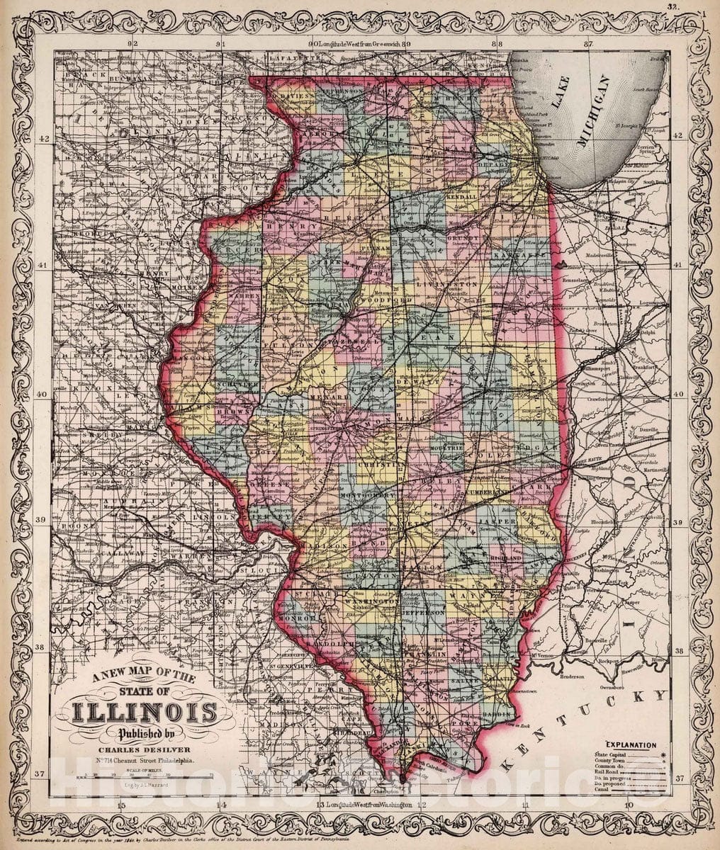 Illinois, 1860 - Historical Map Print