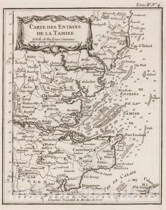 Historic Map : England, , Europe 1764 Carte des entrees de la Tamise , Vintage Wall Art