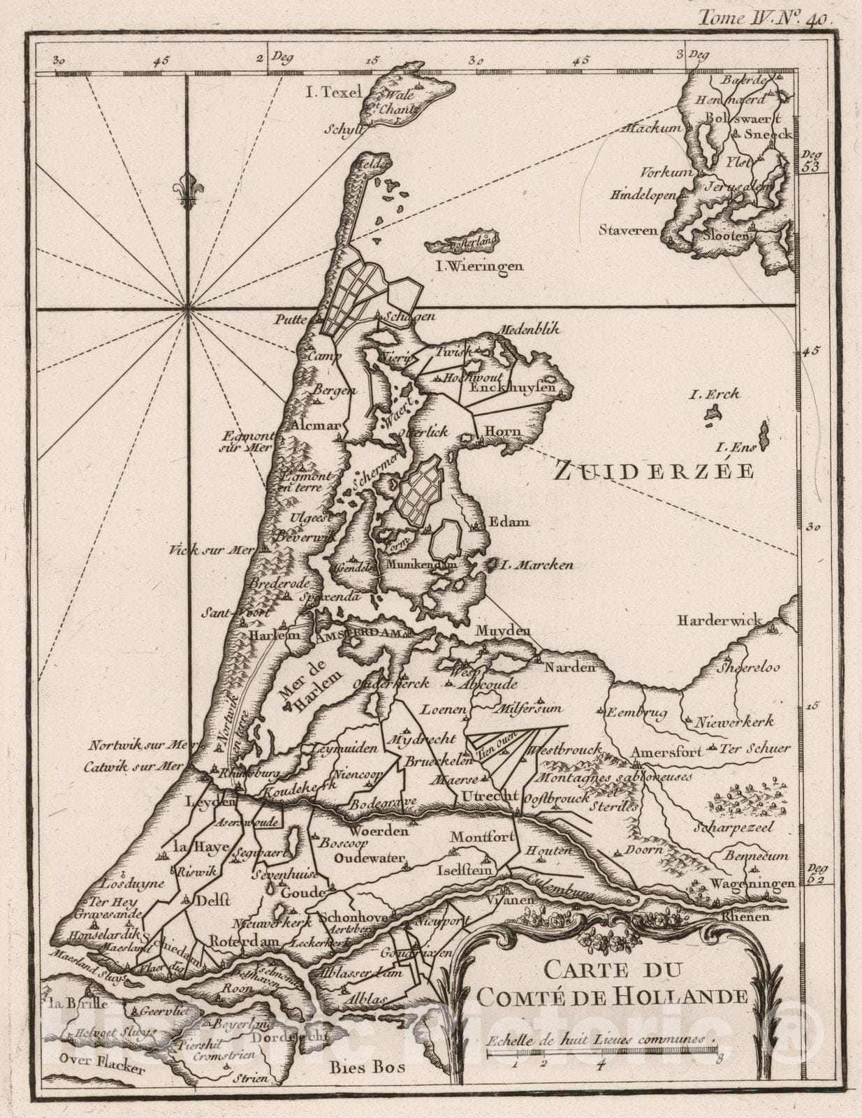 Historic Map : Netherlands, , Europe 1764 Carte du Comte? de Hollande , Vintage Wall Art