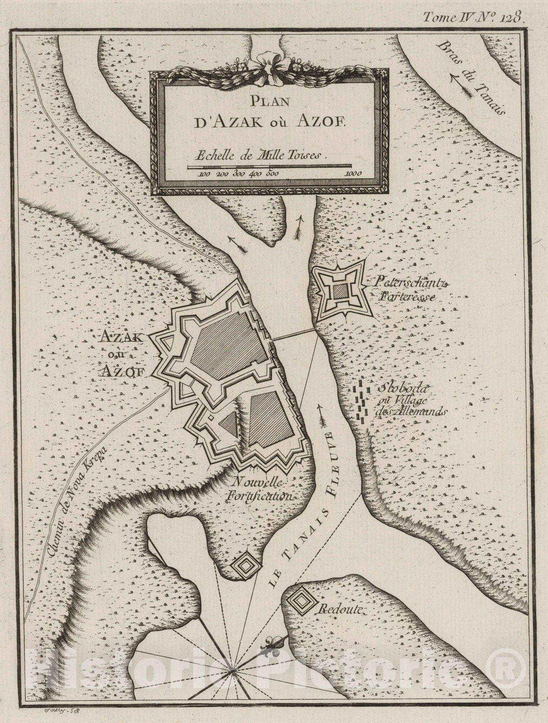 Historic Map : Russia , Azof (Russia), Don River Delta (Russia) 1764 Plan d'Azak ou Azof. Croisey, sc[ulp.] , Vintage Wall Art