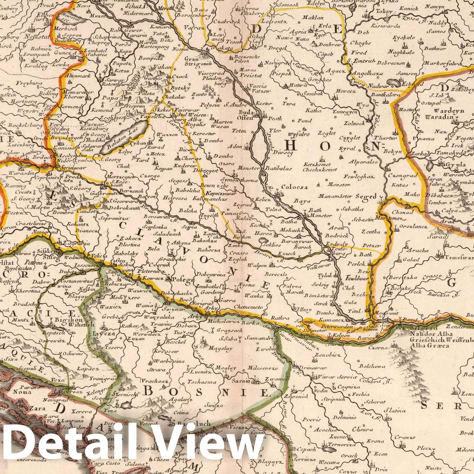Hungary, Transylvania, Slovenia, Croatia, Bosnia, and Dalmatia, 1697 - Historical Map Print