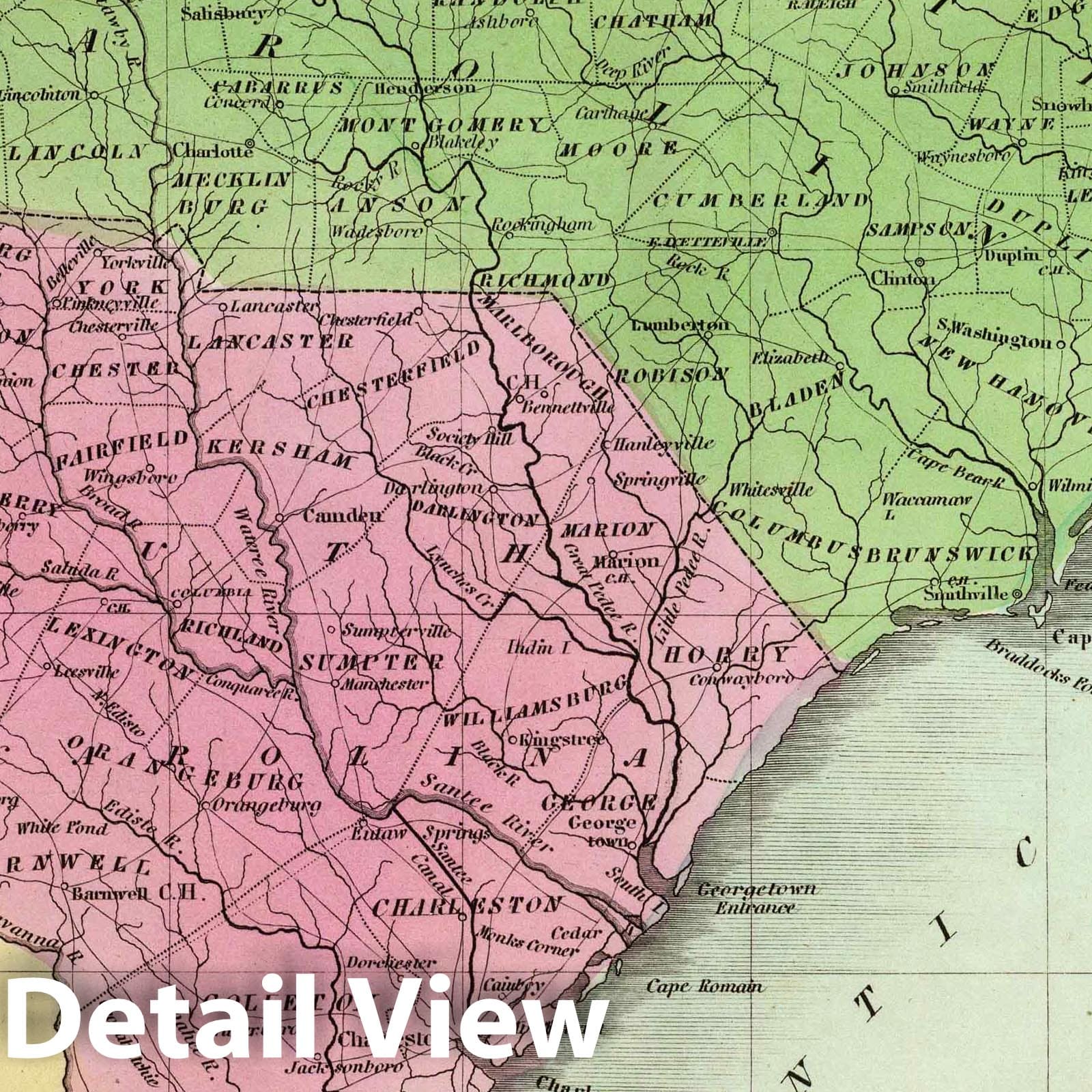 North Carolina and South Carolina, 1835 - Historical Map Print