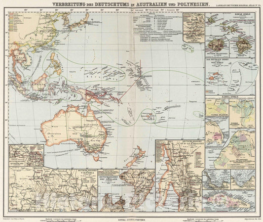 Historic Map : Australia, Polynesia, Pacific 1894 (Germanism in Australia and Polynesia). , Vintage Wall Art