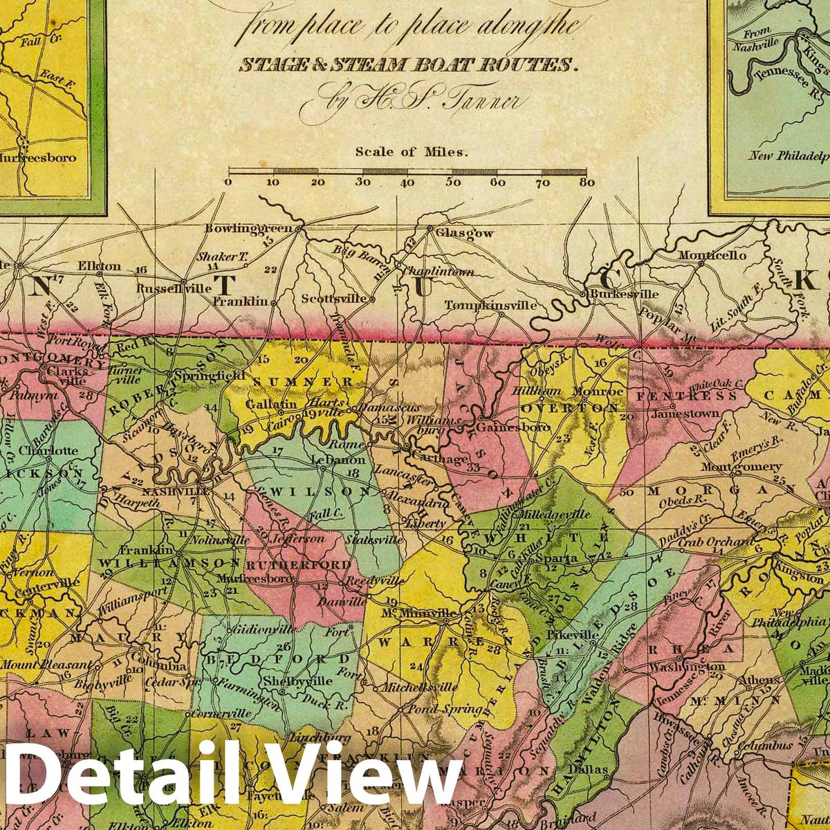 Tennessee - Road Map, 1836 - Historical Map Print