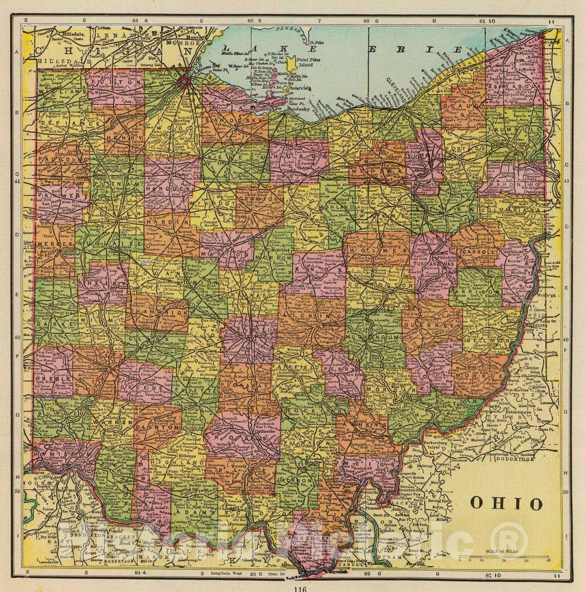 Historic Map : 1909 Ohio. - Vintage Wall Art