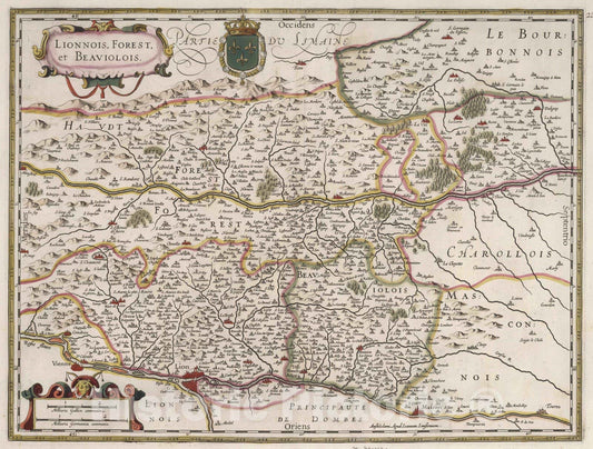 Historic Map : Auvergne , France 1682 Lionnois, Forest, et Beauiolois. , Vintage Wall Art