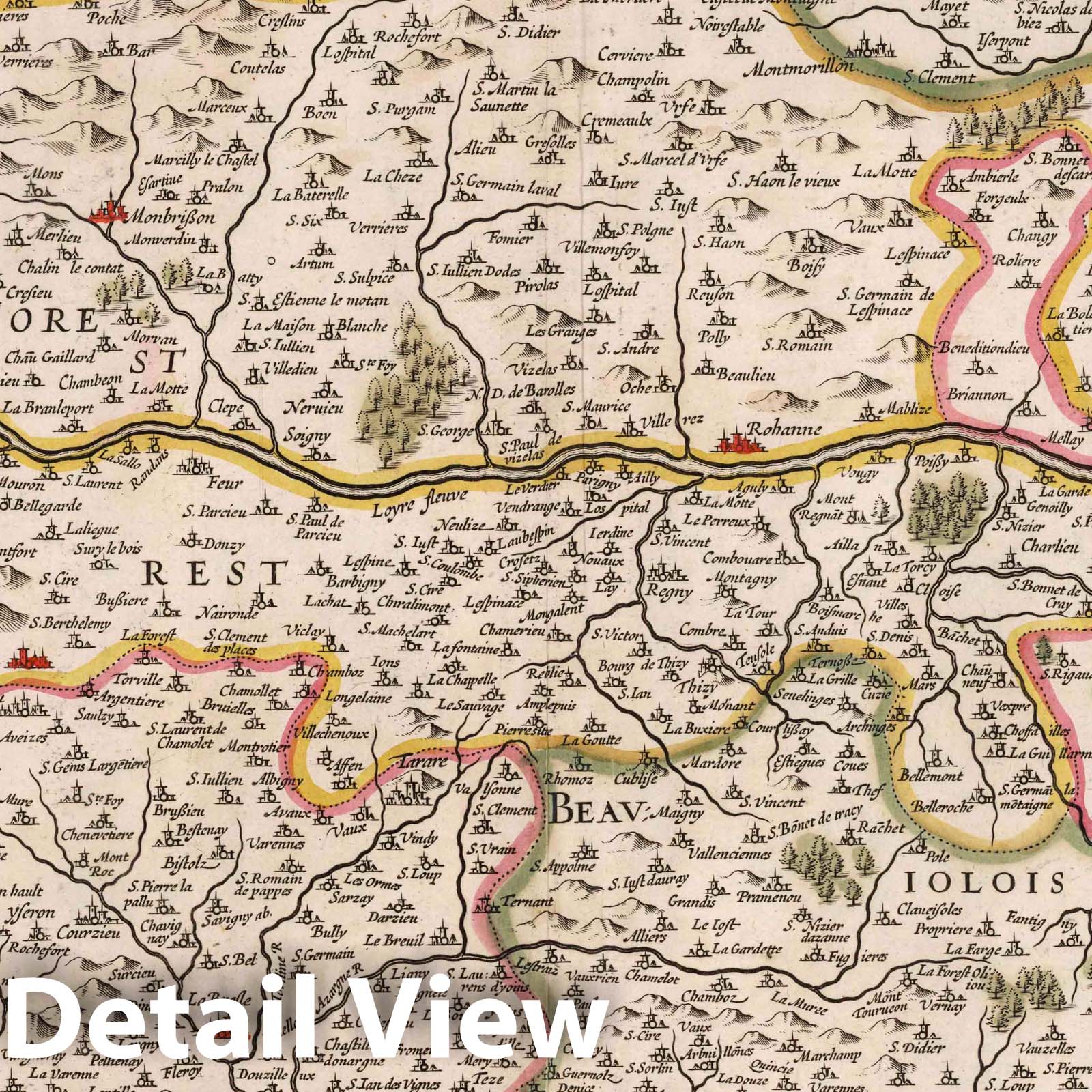 Lyonnais, Forez, and Beaujolais, France 1682 Historical Map Print