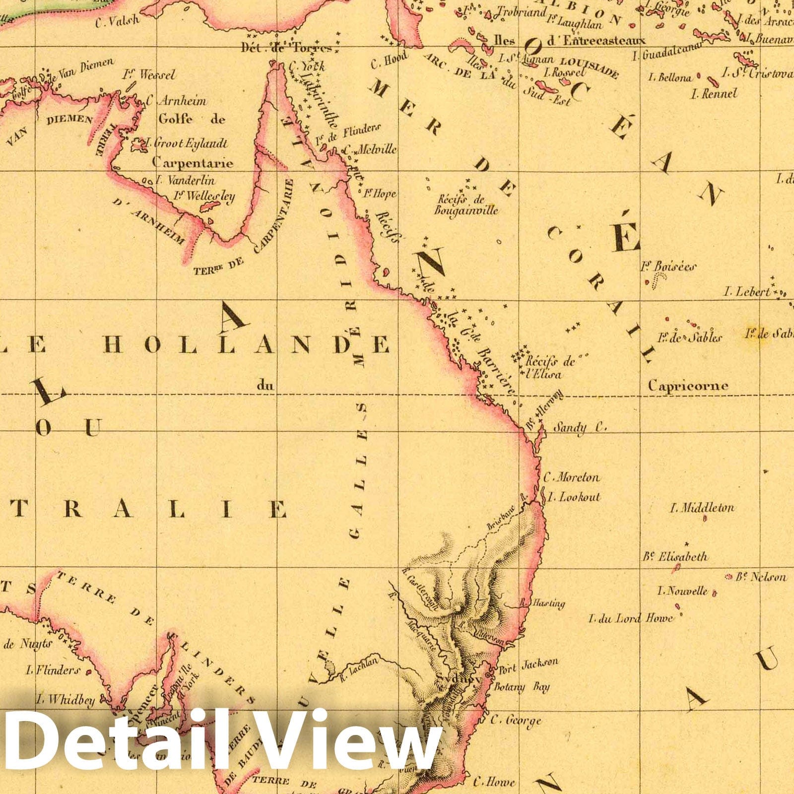 Melanesia - River Map, 1837 - Hand-Colored Engraved Atlas Plate