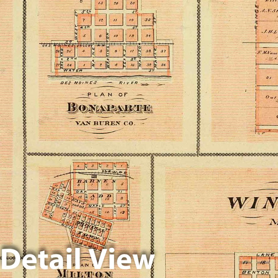 Harlan, Winterset, Exira, Milton, Oakfield, Bonaparte, Logan & Independent, Iowa 1875 Historical Map Print