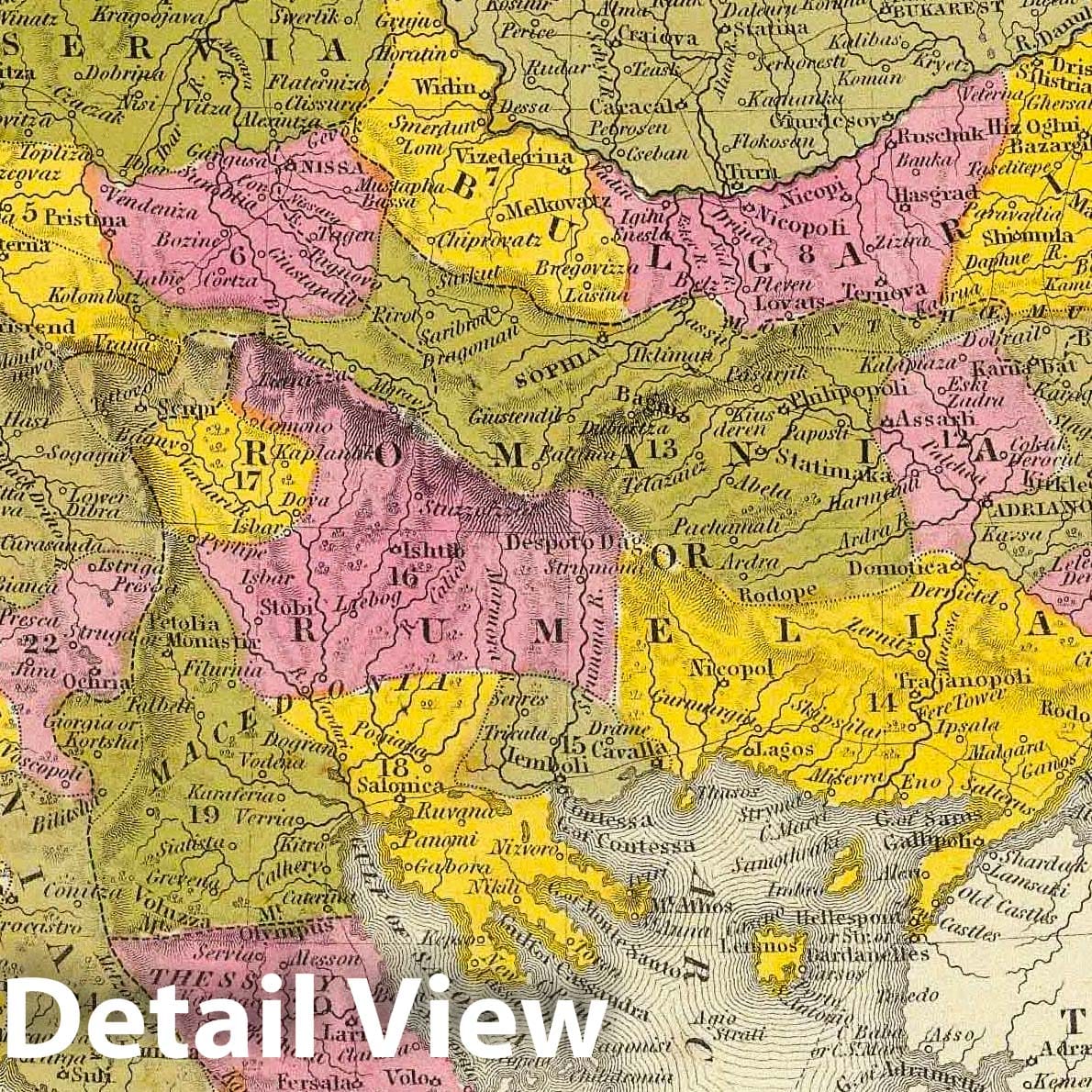 Turkey in Europe, 1846 - Historical Map Print from Mitchell's Atlas