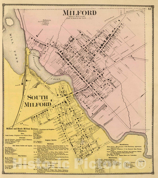Historic Map : 1868 Milford, S. Milford. - Vintage Wall Art