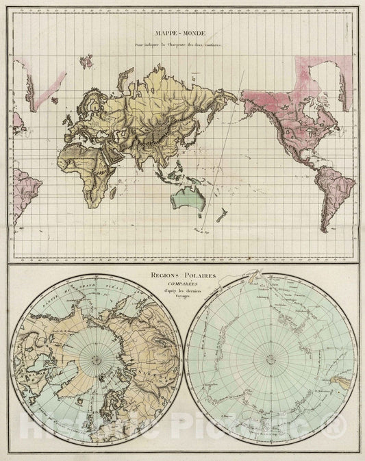 Historic Map : 1804 IV. Mappe - Monde. V. Regions Polaires. - Vintage Wall Art