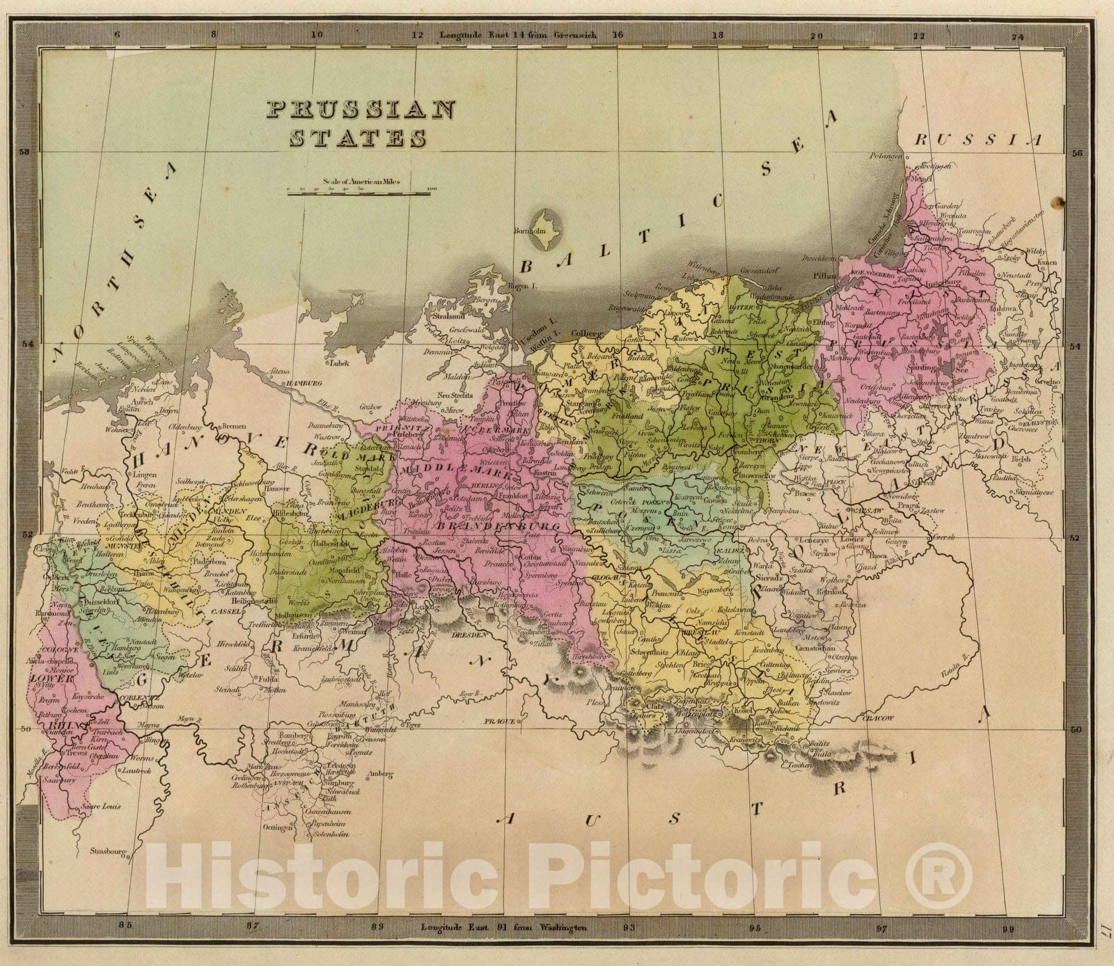 Historic Map : 1840 Prussian States. - Vintage Wall Art