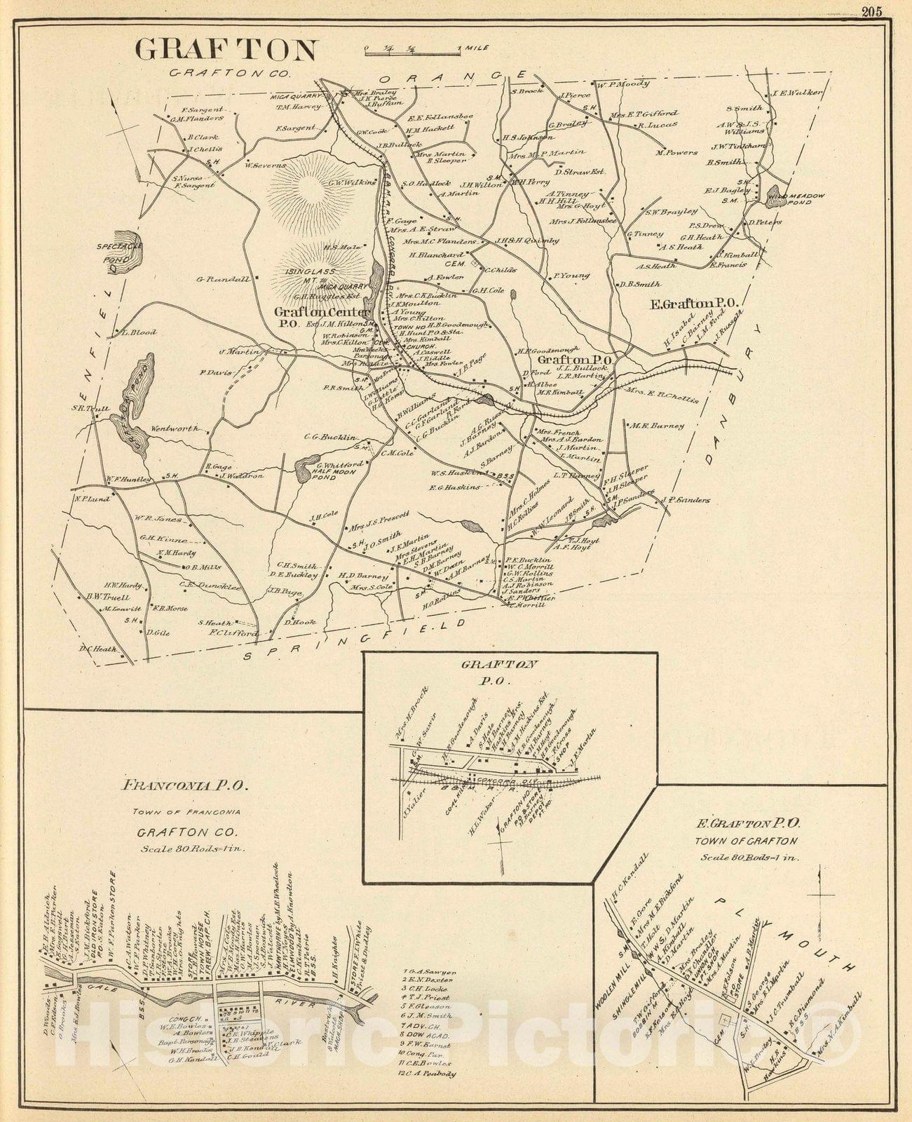 Historic Map : Franconia (N.H.), New Hampshire, 1892 Grafton, Grafton Co. , Vintage Wall Art