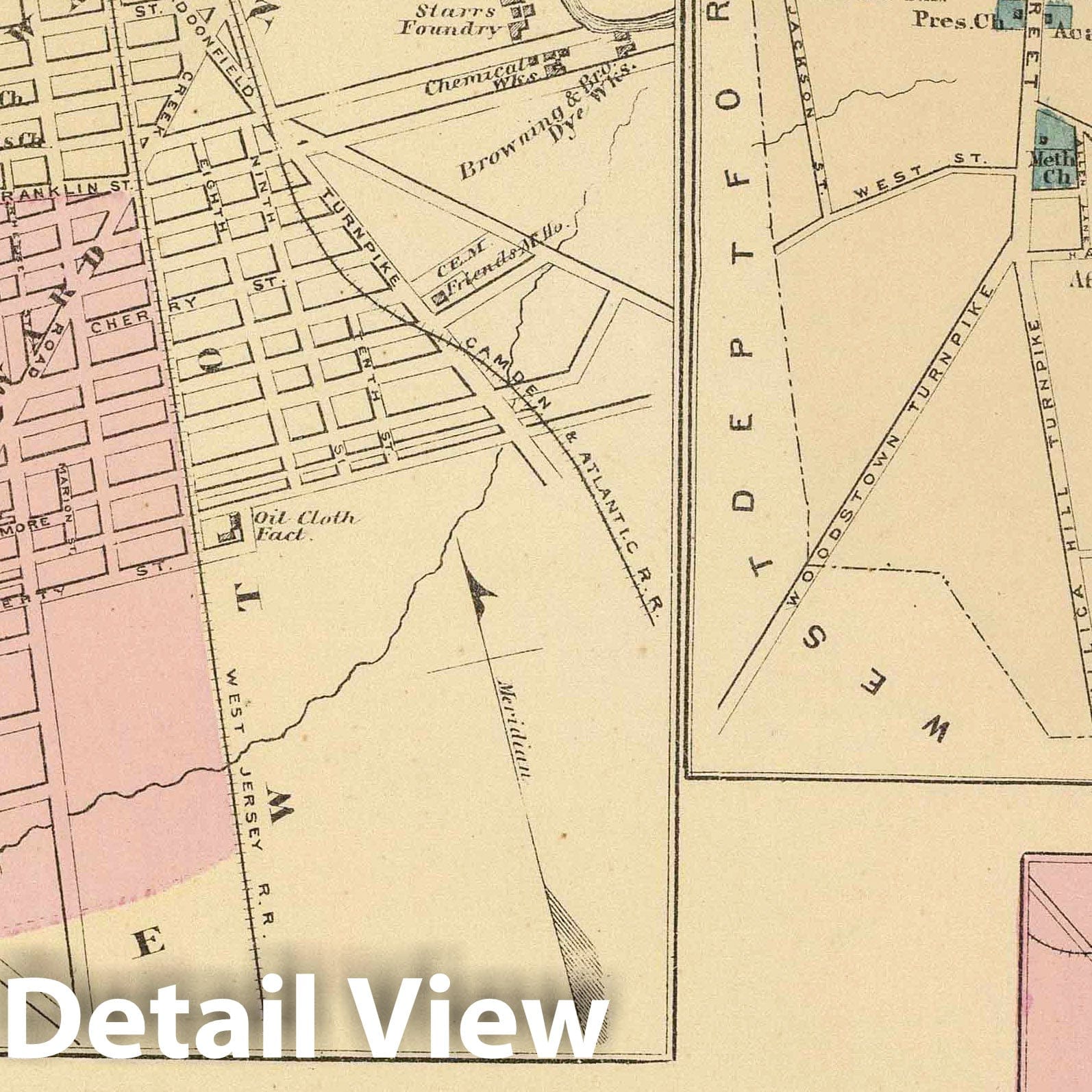 Camden, Atlantic City, Woodbury, Mount Holly, New Jersey - Railroad Map, 1872