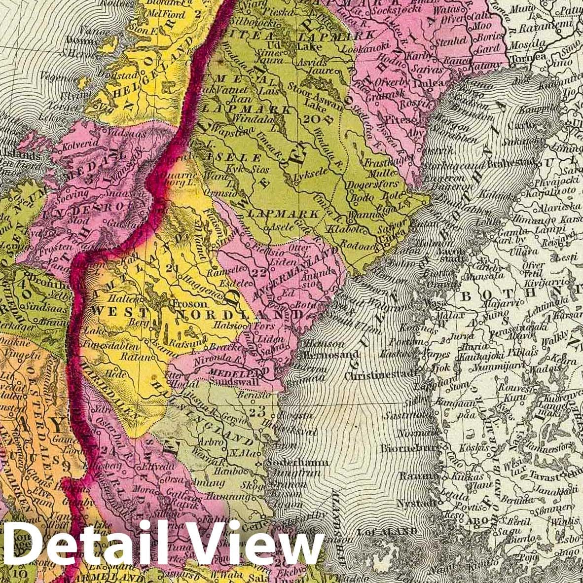 Sweden and Norway, 1846 - Historical Map Print