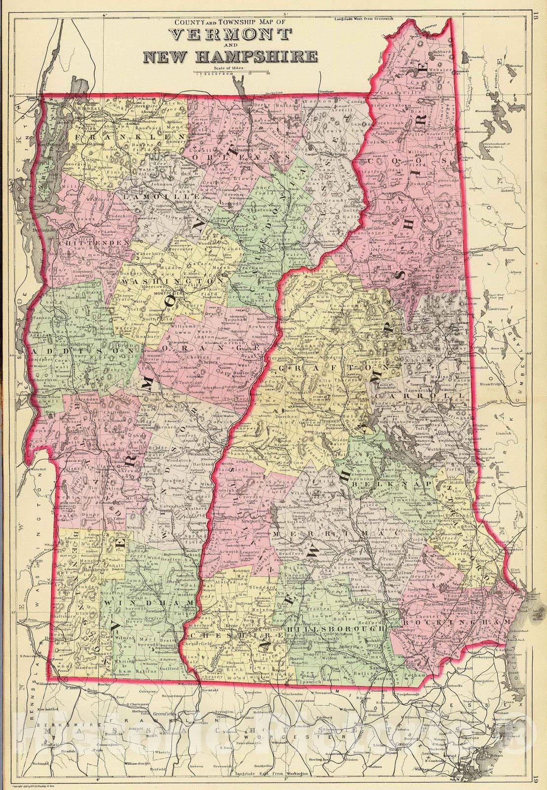Historic Map : 1890 Vermont, N.H. - Vintage Wall Art