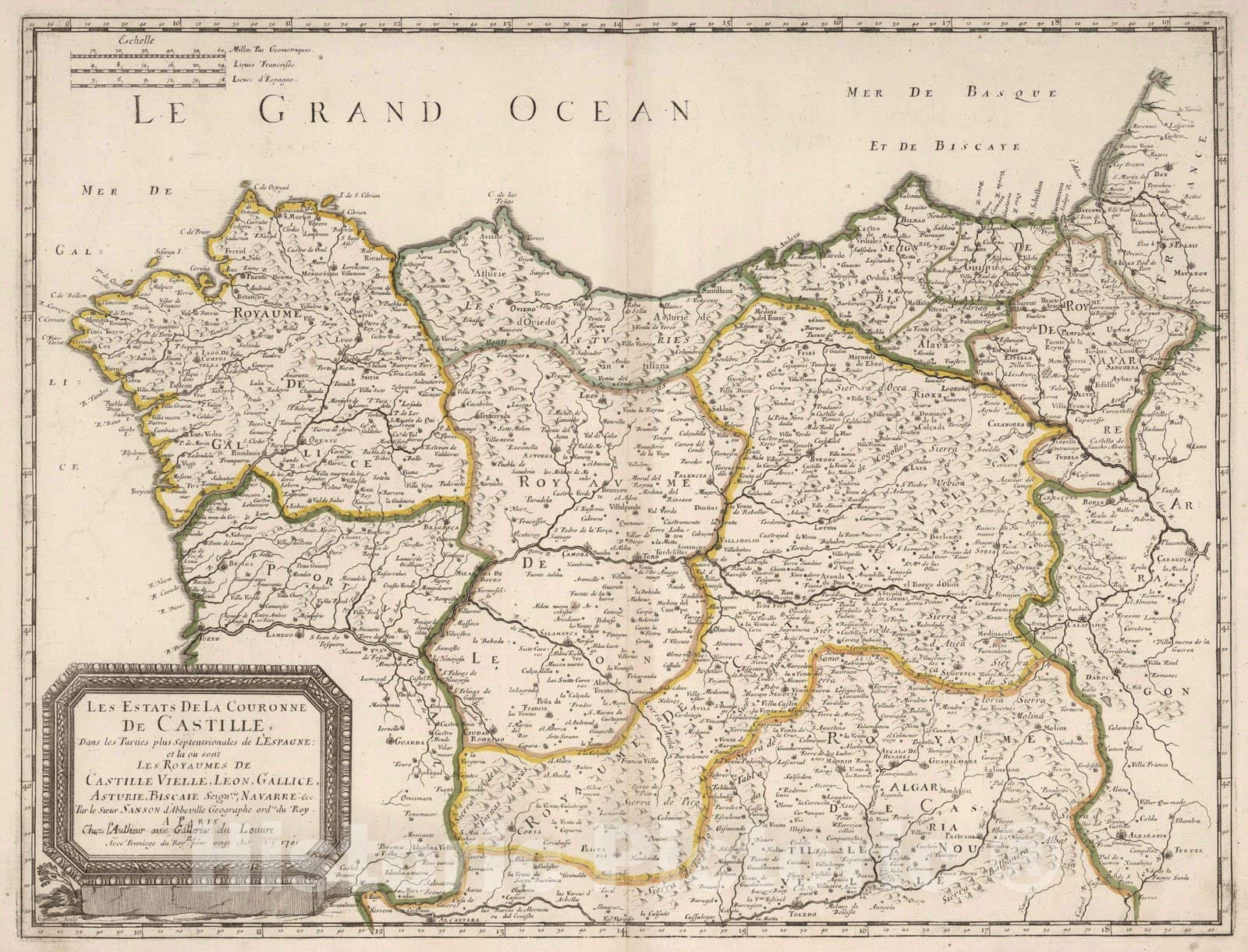 Historic Map : 1701 Estates of the Crown of Castile, Spain. - Vintage Wall Art