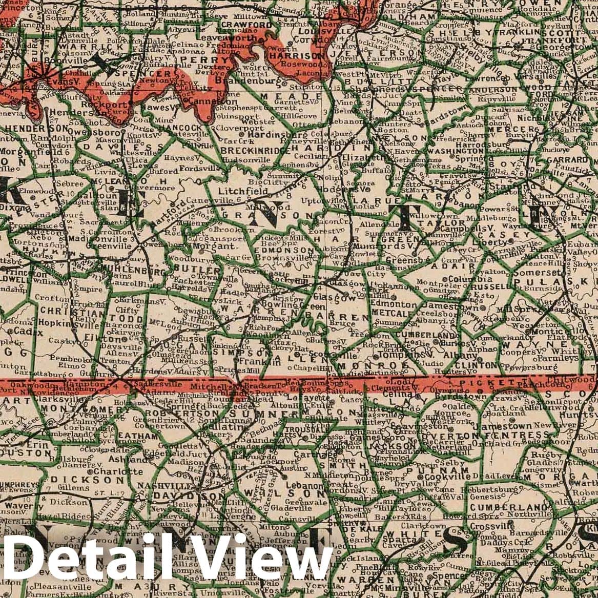 Kentucky and Tennessee - Railroad Map, 1883 - Cram's Atlas Print