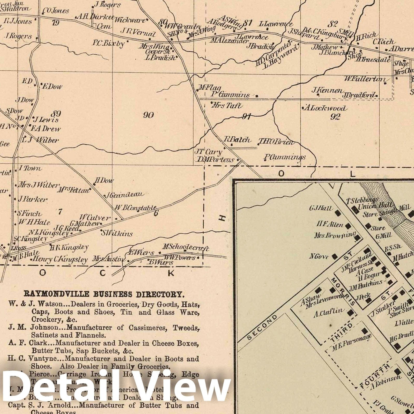 Norfolk and Raymondville, Saint Lawrence County, New York - Property Map, 1865