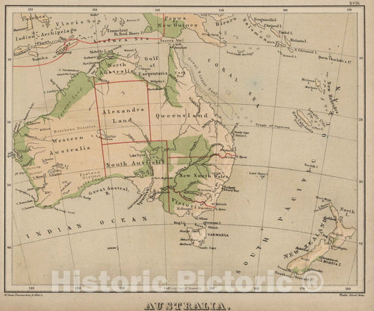 Historic Map : 1880 Australia. v1 - Vintage Wall Art