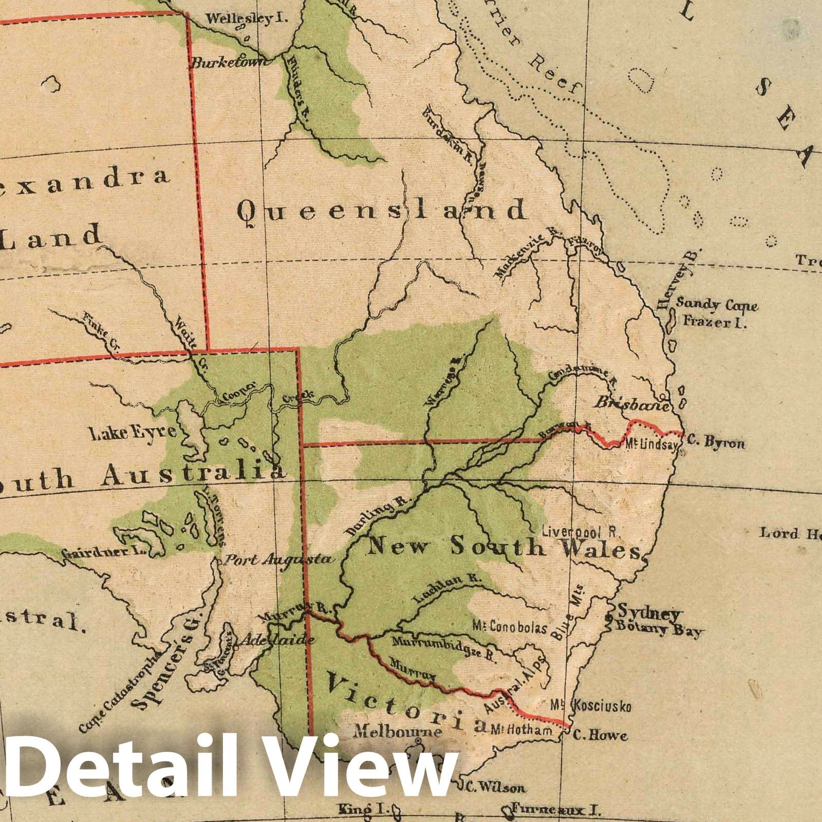 Australia - Physical Map, 1880 - Historical Map Print