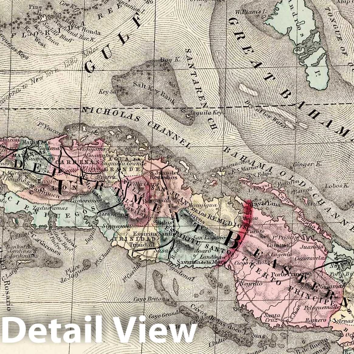 Cuba - Railroad Map, 1877 - Historical Map Print