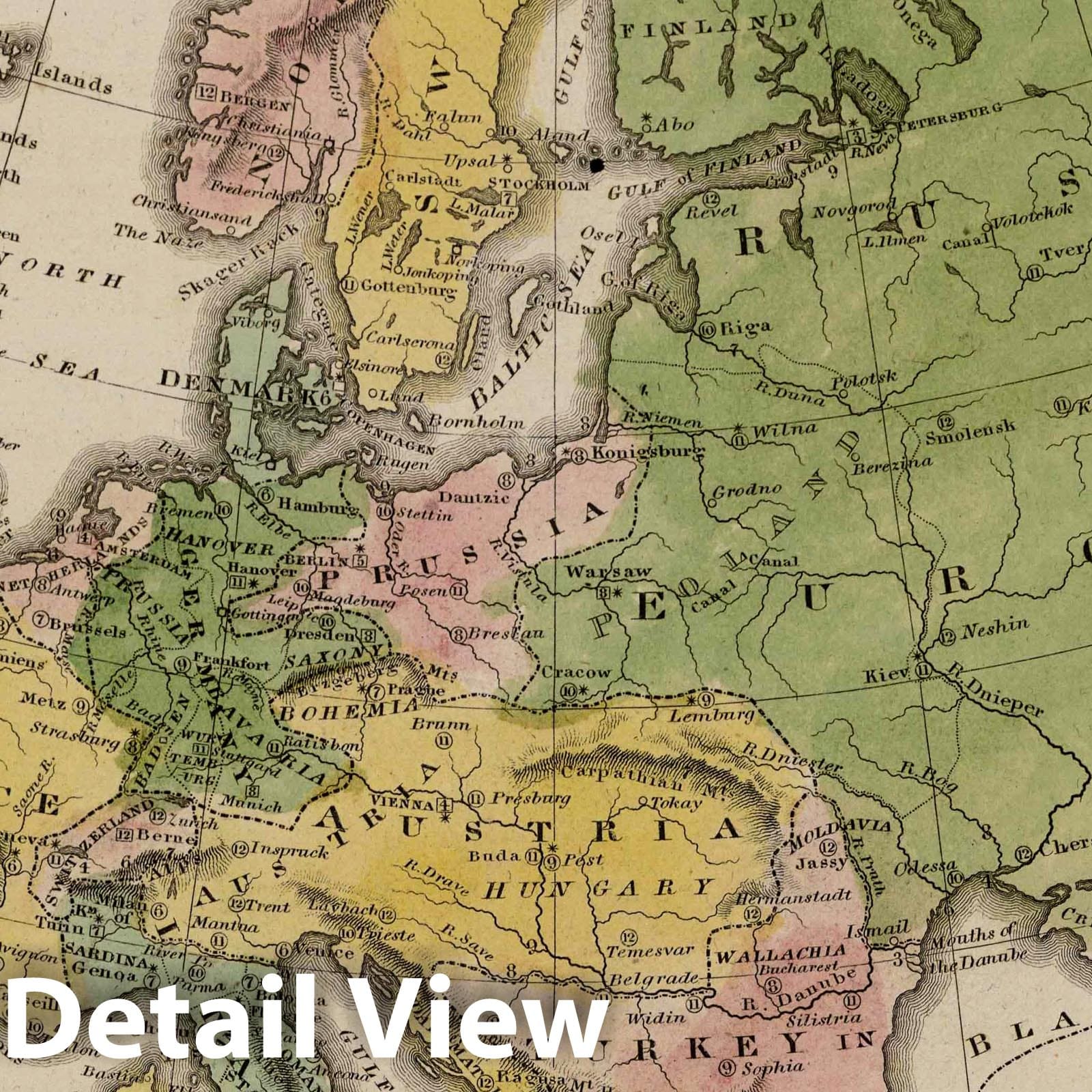 Europe - River Map, 1824 - Historical Map Print