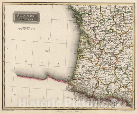 Historic Map : 1817 France, South West Part - Vintage Wall Art