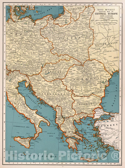 Historic Map - World Atlas - 1939 Rand McNally Popular map of the Central Europe - Vintage Wall Art